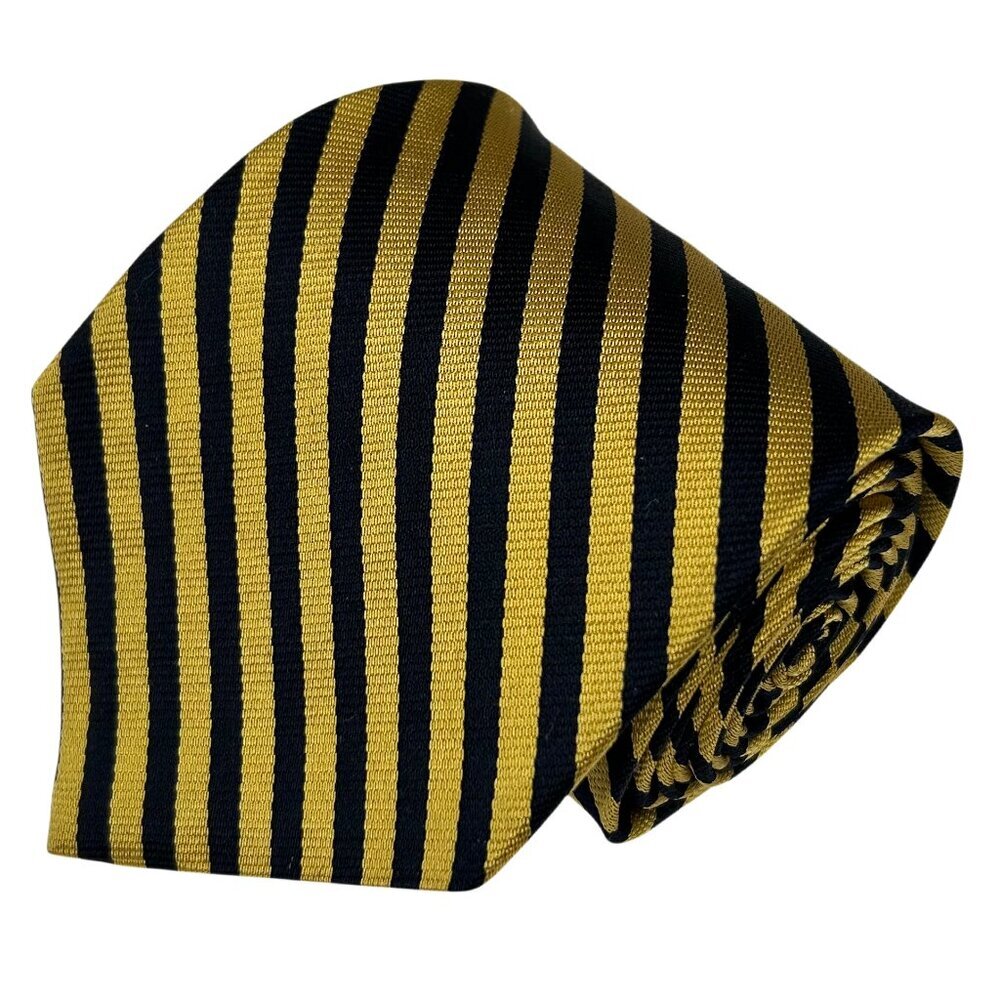 Brooks Brothers Makers Men's Black Gold Striped Silk Repp Necktie Tie